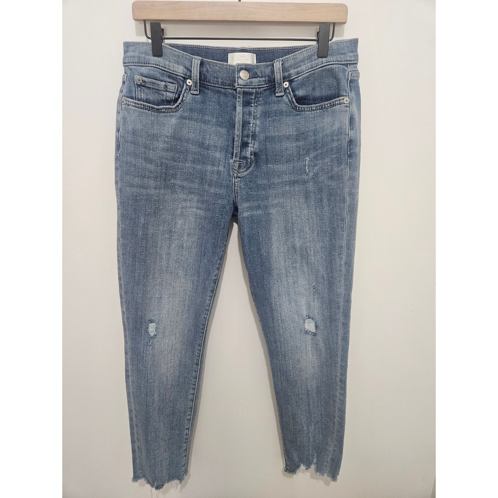 7 For All Mankind Josefina Boyfriend Jeans Blue Distressed Raw Hem Size 29